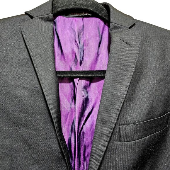 Boys Black Blazer Jacket With Purple Lining By Arte Italiana Size 14H 3 Button C - Picture 1 of 11